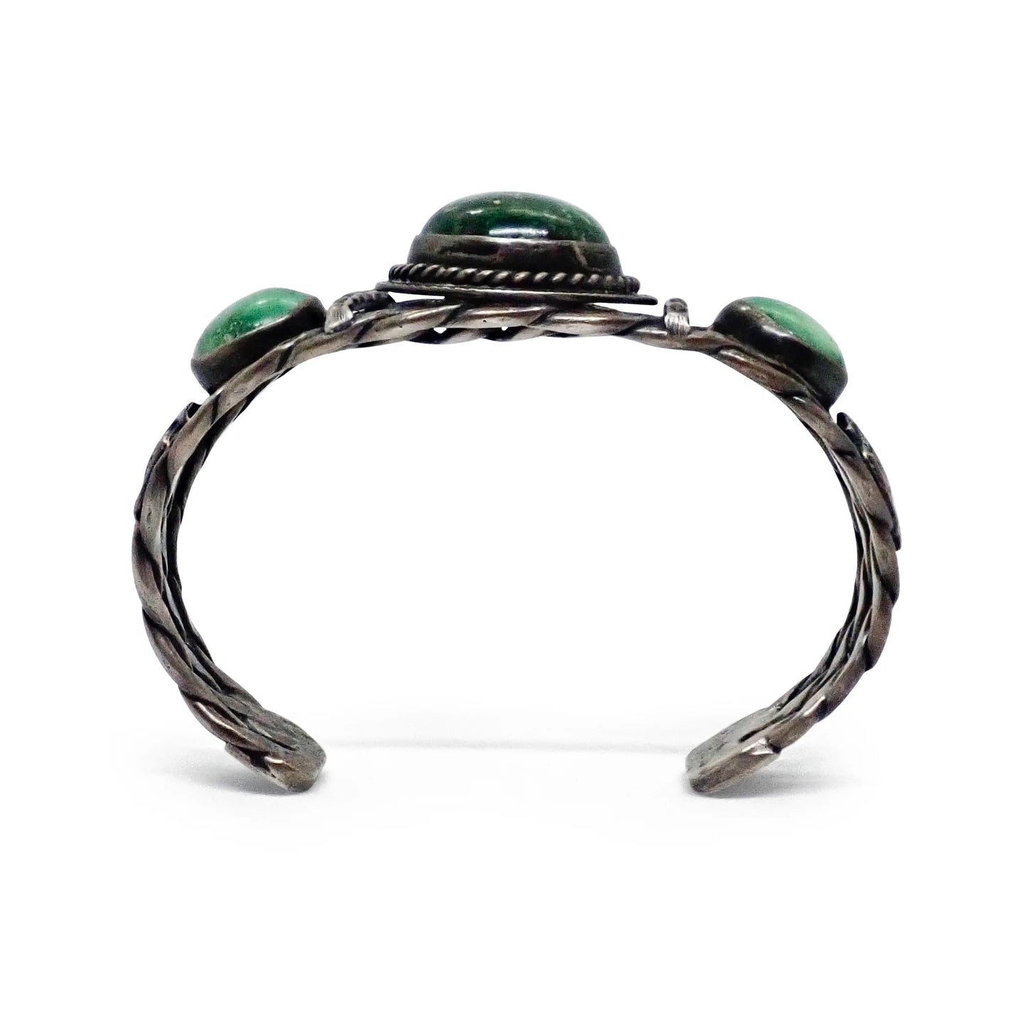 Vintage Boho-Chic Cerrillos Turquoise & Eagle Applique Twisted Wire Sterling Silver Cuff Bracelet