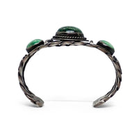 Vintage Boho-Chic Cerrillos Turquoise & Eagle Applique Twisted Wire Sterling Silver Cuff Bracelet