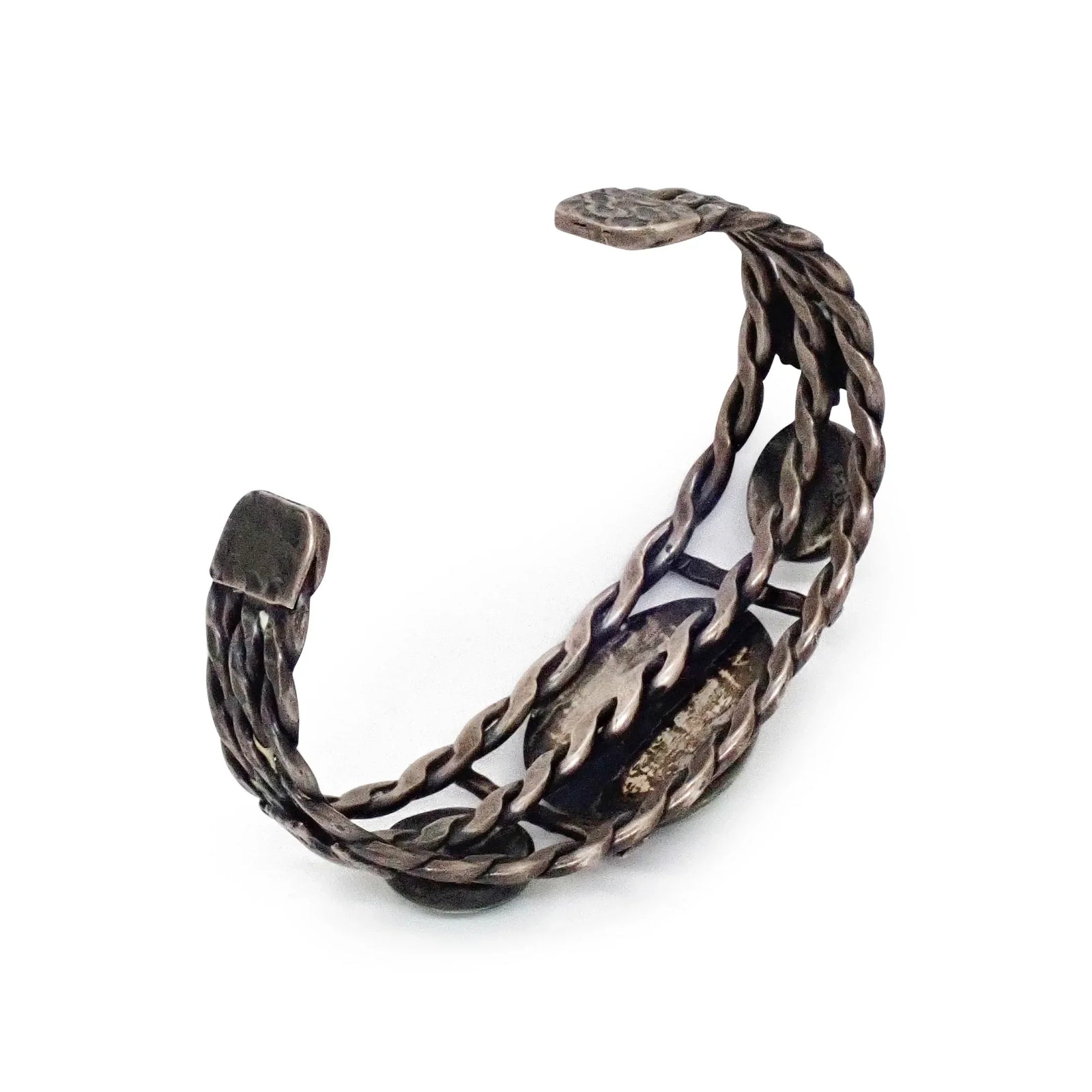 Harvey Era Navajo Natural Cerrillos Turquoise Trio Twisted Wire Sterling Silver Cuff Bracelet