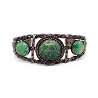 Vintage Boho-Chic Cerrillos Turquoise & Eagle Applique Twisted Wire Sterling Silver Cuff Bracelet