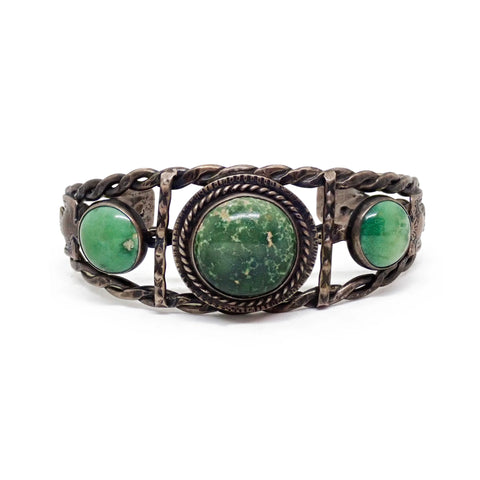 Vintage Boho-Chic Cerrillos Turquoise & Eagle Applique Twisted Wire Sterling Silver Cuff Bracelet