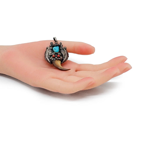 Native American Sleeping Beauty Turquoise Claw Sterling Silver Pendant