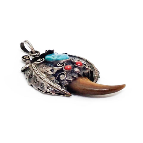 Native American Sleeping Beauty Turquoise Claw Sterling Silver Pendant