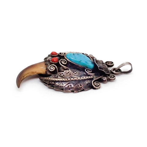 Native American Sleeping Beauty Turquoise Claw Sterling Silver Pendant