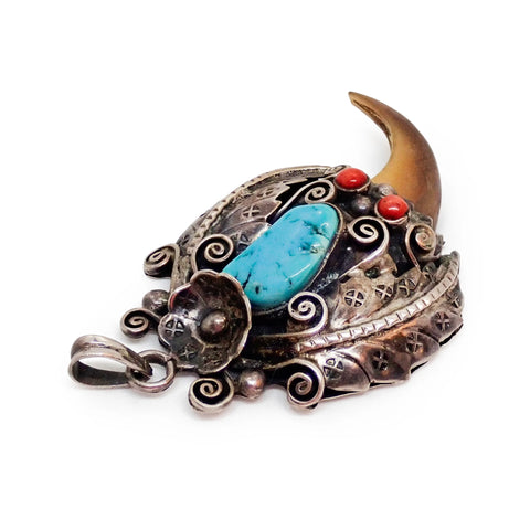 Native American Sleeping Beauty Turquoise Claw Sterling Silver Pendant