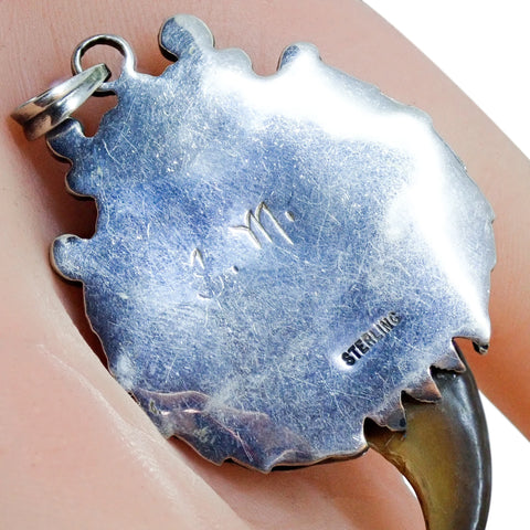 Native American Sleeping Beauty Turquoise Claw Sterling Silver Pendant