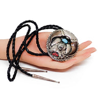 Native American Bear Claws Sleeping Beauty Turquoise & Coral Sterling Silver Sand Cast Bear Bolo Tie by E. SAM
