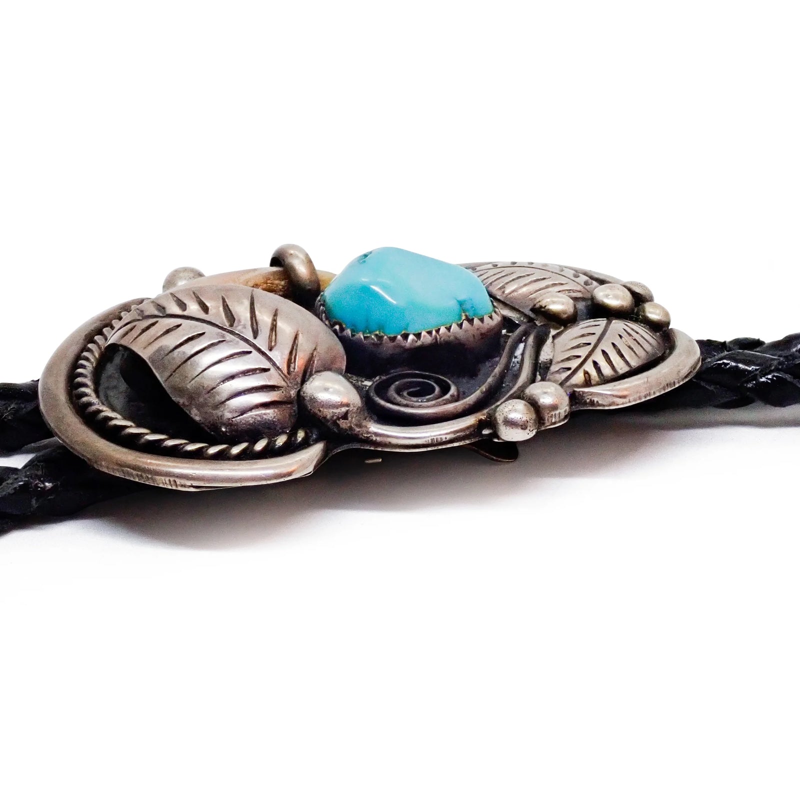 Native American Navajo Sleeping Beauty Turquoise & Bear Claw Sterling Silver Bolo Tie