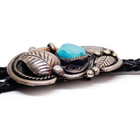 Native American Navajo Kingman Turquoise Bear Claw Sterling Silver Bolo Tie