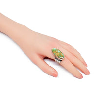 Native American Navajo Royston Turquoise Sterling Silver Chased Adjustable Ring by R. MAYES