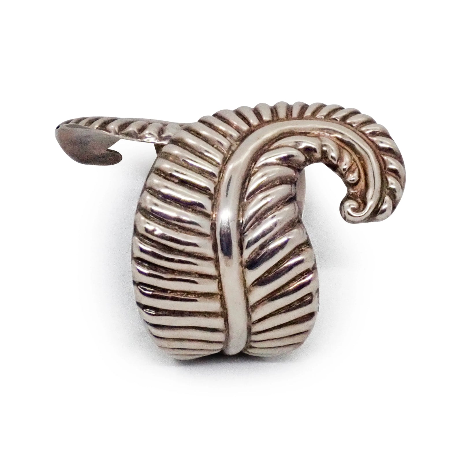 1950s TAXCO Sterling Silver Fern Motif Hinged Clamper Bracelet & Ring Set