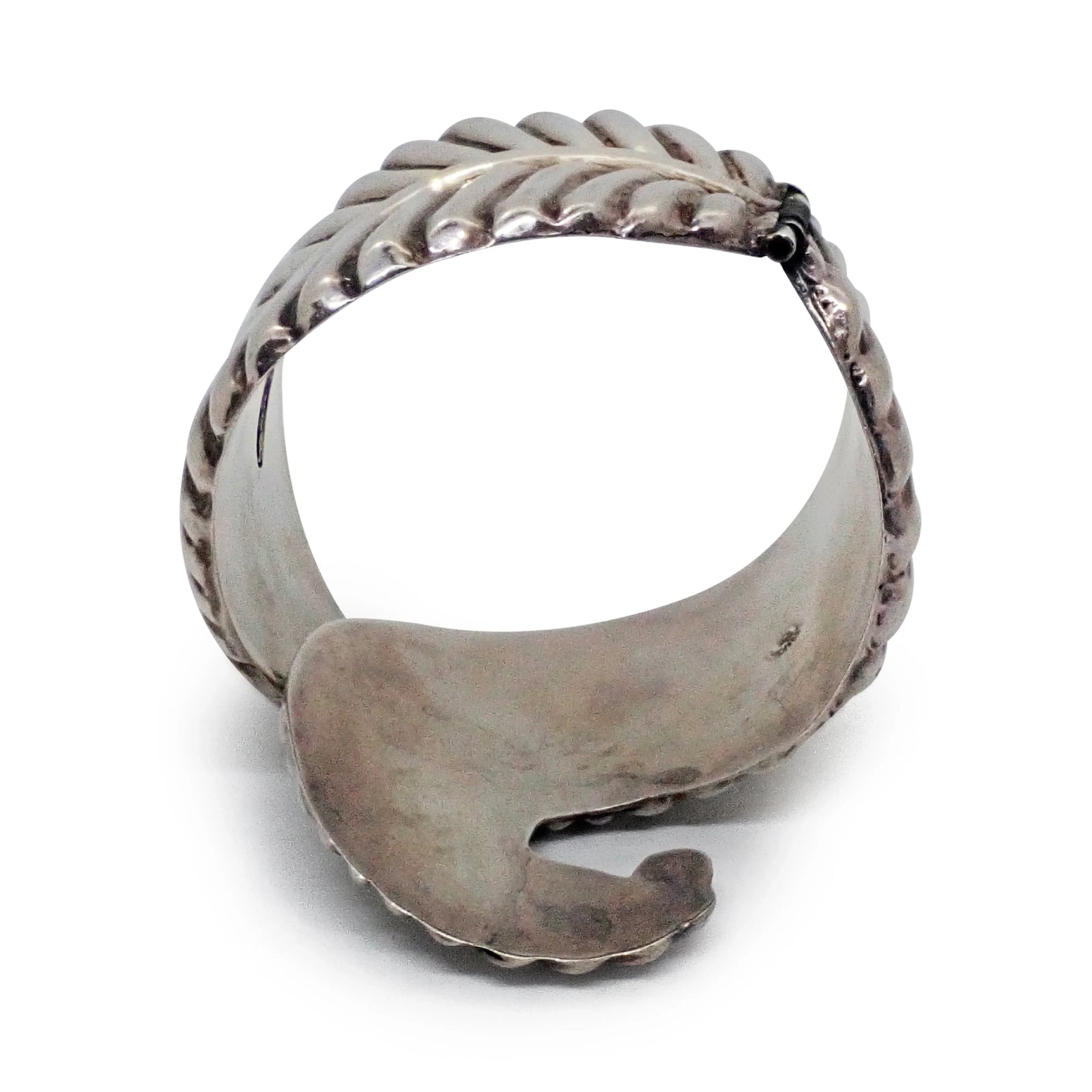 1950s TAXCO Sterling Silver Fern Motif Hinged Clamper Bracelet & Ring Set