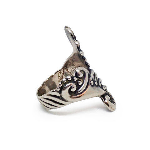 1950s TAXCO Sterling Silver Swirl Fern Motif Hinged Clamper Bracelet & Ring Set