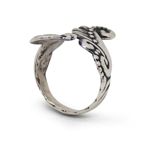 1950s TAXCO Sterling Silver Swirl Fern Motif Hinged Clamper Bracelet & Ring Set