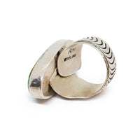 Native American Navajo Royston Turquoise Sterling Silver Chased Adjustable Ring by R. MAYES