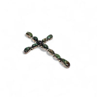 Large Native American Dark Green Turquoise Cluster Sterling Silver Cross Pendant by E.A.