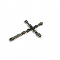 Large Native American Dark Green Turquoise Cluster Sterling Silver Cross Pendant by E.A.