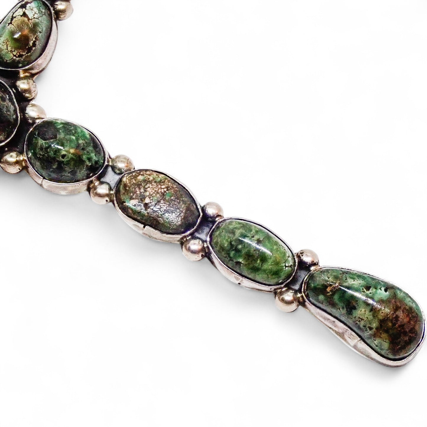 Large Native American Dark Green Turquoise Cluster Sterling Silver Cross Pendant by E.A.