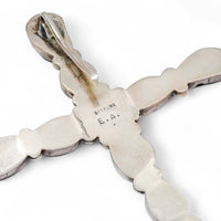 Large Native American Dark Green Turquoise Cluster Sterling Silver Cross Pendant by E.A.