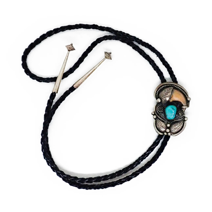 Native American Navajo Sleeping Beauty Turquoise & Bear Claw Sterling Silver Bolo Tie